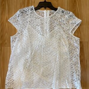 Liz Claiborne White Lace Embellished Cap Sleeve Blouse